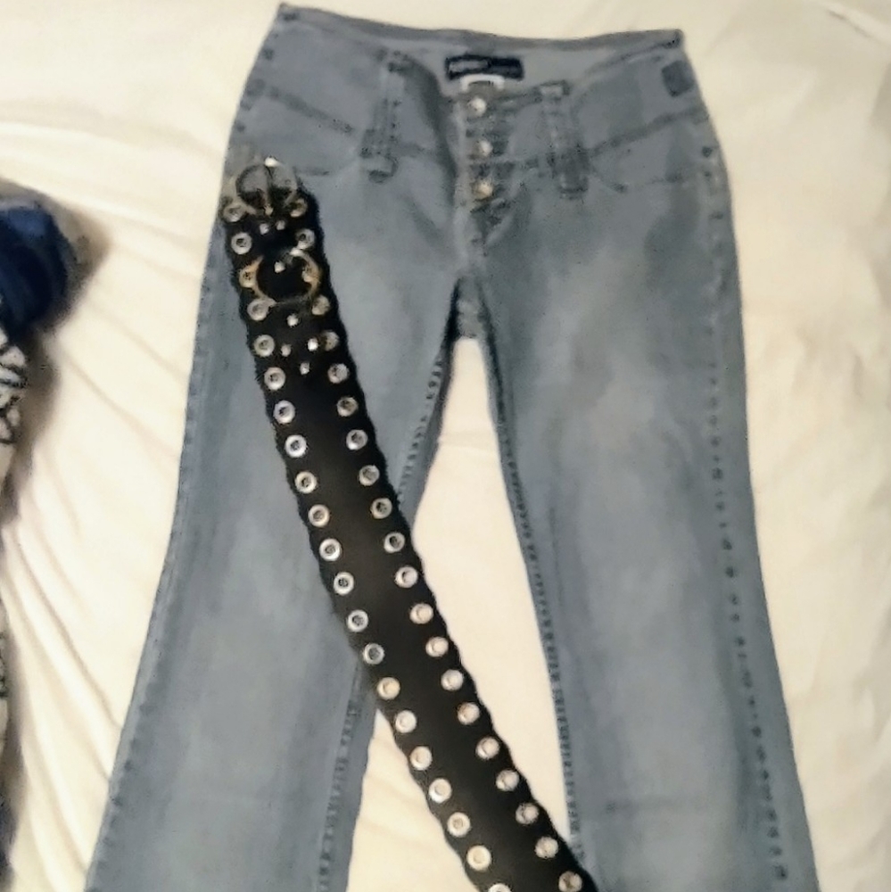 Vintage Revolt Jeans With A Classic Black Extra Wide Belt Size 7